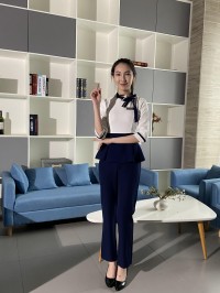 BD-MO-093   訂購韓式前台接待制服   蝴蝶結領口設計   春夏裝  修腰   端莊  舒適  